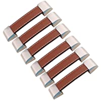 FBSHOP(TM) 6 tiradores para armario- cajón- puerta de armario- manijas de armario- tiradores de metal y piel- Hole…